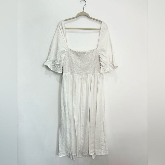REFORMATION White MARABELLA Smocked Summer Linen Front Slit Midi Dress - Picture 9 of 11